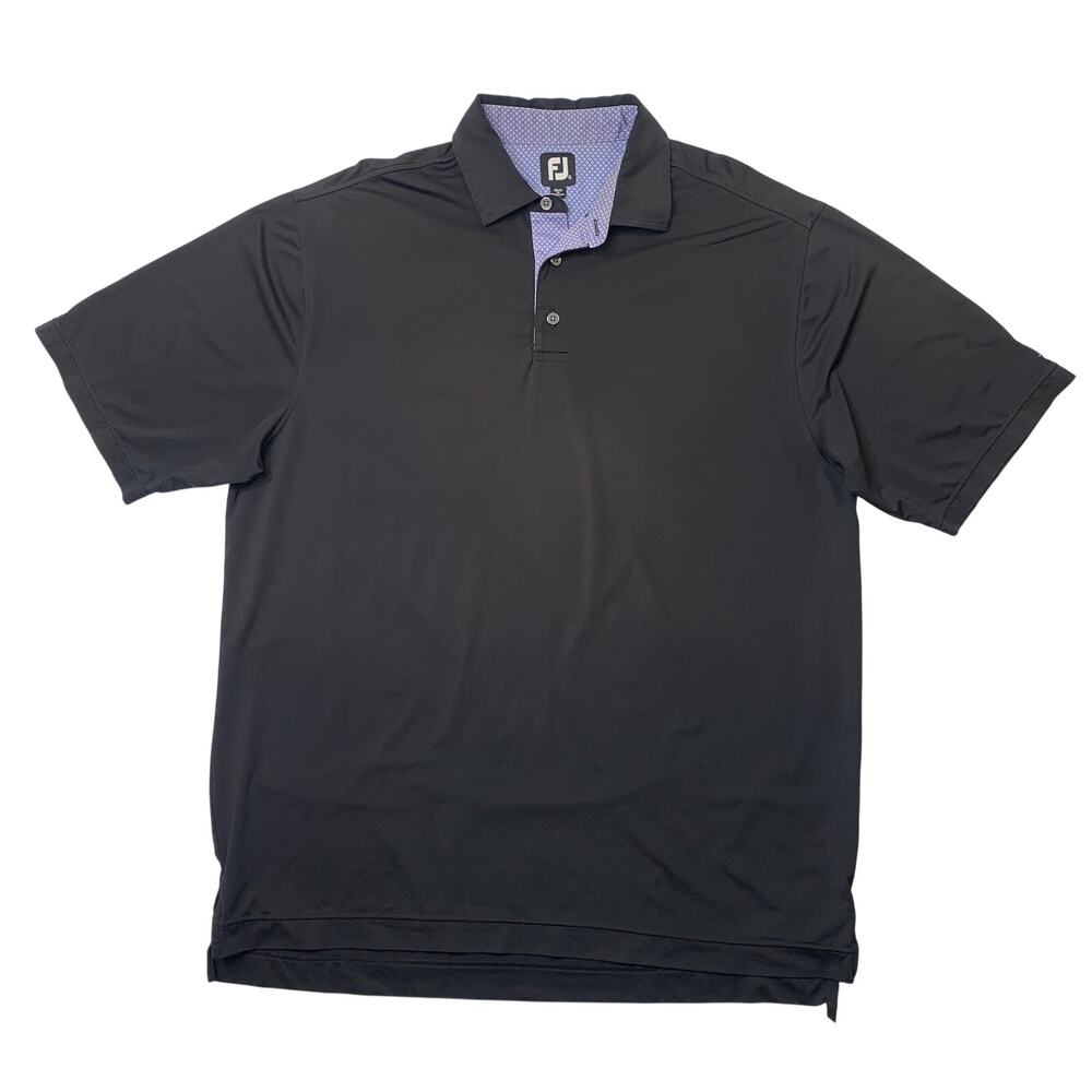 FootJoy Polo Shirt Mens XL Black Short Sleeve High Low Quick Dry Golf *LOGO